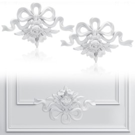 Pangda 2 Pcs Corner Wall Molding French Style Wainscoting Panels Flora Moulding Corner Panel Moulding Corners Wall Molding Kit for Frames Decor, Not Include Glue (Coquette Bow Style)