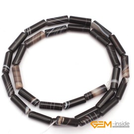 GEM-Inside Natural 4x12mm Column Tube Black Onyx Agate Stone Beads for Jewelry Making 15"