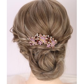 Chargances Vintage Butterfly Rhinestones Hair Combs with Long Teeth Wedding Crystal Hair Side Combs Glitter Hair Accessories for Women Brides (Purple)