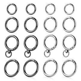 4 Sizes Metal Round Carabiner Clips with Spring O Ring, 16pcs Key Ring Clip