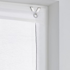 Roman Blind 'Bente' White Semi-Transparent with Decorative Stitching All Around With Stainless Steel Hooks for Mounting Without Drilling Width 80 cm x Height 140 cm