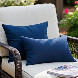 FEVERQIYI Outdoor Waterproof Blue Pillow Covers 12x20 for Patio Decorative Linen Textured Farmhouse Outdoor Pillow Cases Set of 2 for Spring Summer Season (No Inserts)