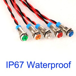 Gebildet 10pcs 6mm 1/4" AC/DC 12-24V LED Metal Indicator Light Waterproof Signal Lamp Pilot Dash Directional Car Truck Boat with Wire