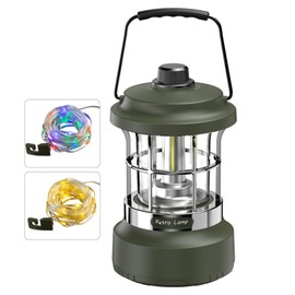 Euakee Camping Fairy Lights, 4 in 1 Outdoor Camping Lantern, Retro Lamp, Waterproof Hanging Tent Lamp for Outdoor Hiking and Fishing, Emergency Power, Torch, Type C Fast Charge, 49 Feet