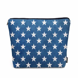 Kalygon Makeup Bag USA Flag Stars Makeup Bags For Purse Pouch, Vintage American Flag Stars Navy Blue Travel Toiletry Bag Cosmetic Bag Makeup Bags Flax Makeup Organizer Bag Pencil Pouch For Man Woman