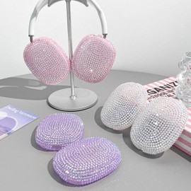 Bling Case for AirPods Max 2 Cover - Luxurious Rhinestones Headphones Case for AirPods Max Ear Cups Cover Protective 3 in 1 Accessories Set with Ear Pad/Headband for Girl Women - Purple Glitter
