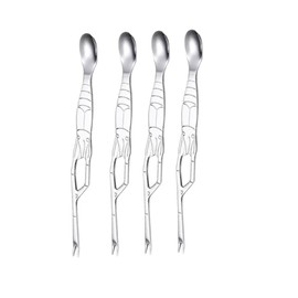 GRIRIW 4pcs Stainless Steel Crab Fork Spoon Set Seafood Tools Needle Picks Versatile for Home Restaurant