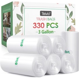 3 Gallon 330 Counts Small Trash Bags 3 Gallon 3.1 Gallon 3.2 Gallon fit 10 liter Garbage Bags by Teivio, Waste Basket Bags,Bathroom Trash Can Bin Liners, Plastic Bags for home office kitchen, Clear