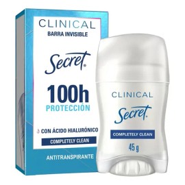 Desodorante Mujer SECRET Clinical con Ácido Hialurónico, Barra Invisible, Completely Clean, 45 GR