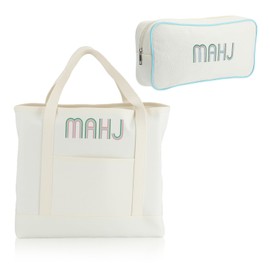 SilTriangle SilTriangle 2 Pcs Embroidered Mahjong Canvas Tote (large & Extra Large) Empty Tiles Tote Embroidered Tile Bag for Mahjong Lover Accessories Overnight