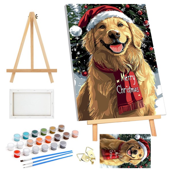 SENQAO Golden Retriever Framed Paint by Numbers Kit for Adults