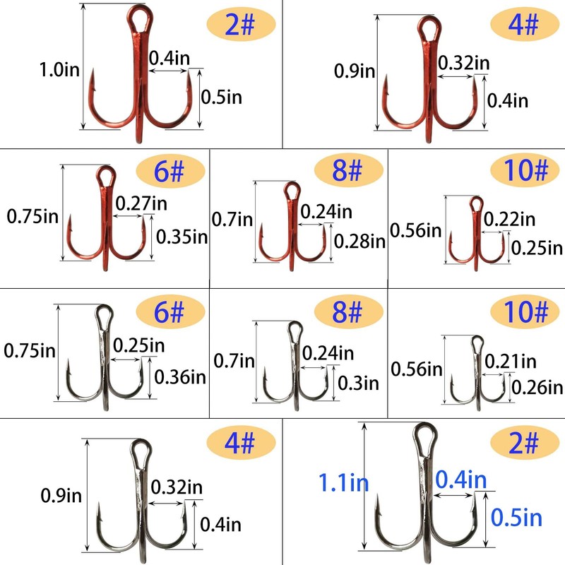 50pcs/Box Treble Hooks Set Fishing Hooks 3 Claw Fishing Hooks