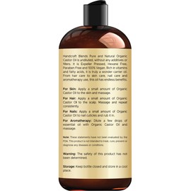 Handcraft Blends Organic Castor Oil - 16 Fl Oz - 100% Pure and Natural - Premium Grade Carrier Oil for Hair Growth, Eyelashes and Eyebrows - Hair and Body - Expeller-Pressed & Hexane-Free