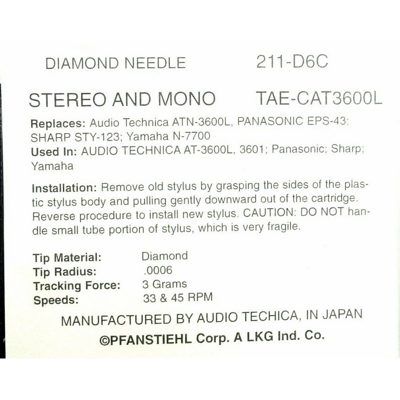 Audio-Technica Audio Technica Phonograph Needle For Audio Technica AT3600L Panasonic