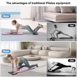 Pilates Board - 2025 Updated Pilates Reformer Machine Set, Multi-Purpose Foldable Pilates Reformer Board for Home, 6 in 1 Pilates Sliding Board (Pink)