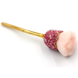 Bestbling Bling Rhinestones Rose Shaped Powder Makeup Brush, Luxury Foundation Brush with Soft Bristles for Makeup Application (Pink)