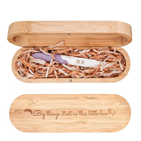 BeeGreeny Wooden Pregnancy Test Keepsake Box, Surprise Pregnancy Announcement for