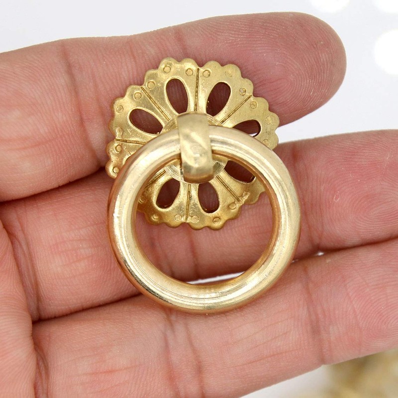 6 PCs Vintage Golden Ring Pulls with Hollowed-Out Dome Base