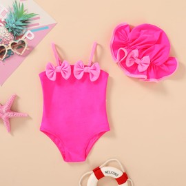 YOUNGER TREE Toddler Baby Girl Swimsuit Infant One Piece Bathing Suits with Hat Newborn Summer Beach Swimwear(3-6 Months,Hot Pink)