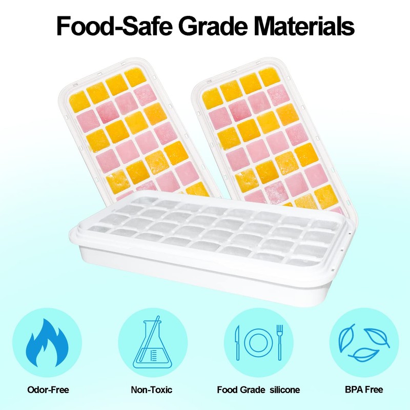Ice Cube Tray, Food Safe Ice Cube Tray with Lid,
