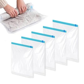 ZKSXOA Vacuum Bags for Clothes, Pack of 5 in 3 Sizes, Tight Vacuum Bags, Reusable Vacuum Bags for Rolling for Travel & Backpack (50 x 35, 40 x 60, 50 x 70 cm)