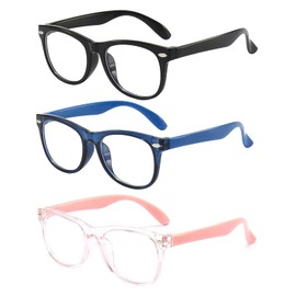 NiaWa Blue Light Glasses for Kids - Anti Eyestrain & UV Protection, Protect Young Eyes from Digital Strain (Black + Dark Blue + Light Pink)