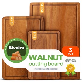 Riveira Walnut Cutting Board Set – Versatile And Durable: Set Of 3 Pcs Rectangular Wooden Cutting Board – Natural Wooden Cutting Boards For Kitchen – Complete Walnut Wooden Chopping Board