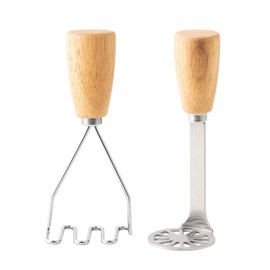 2Pcs Mini Potato Masher,Stainless Steel Mashed Potatoes Masher with wooden handle, Kitchen gadgets Tool for Potatoes, Beans, Meat, Vegetables,space saver (Mini Duo)