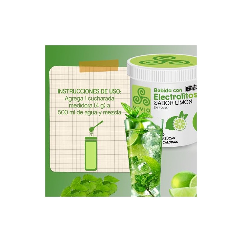 Vivio Foods, Electrolitos en Polvo Sabor Limón 120 gr