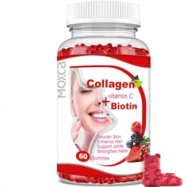 Moxca Collagen Peptides Gummies for Women – Hydrolyzed Collagen + Biotin + Vitamin C & E – Marine Collagen Support for Hair, Skin, Nails & Joints – Vital Microingredients Formula, 60 Count