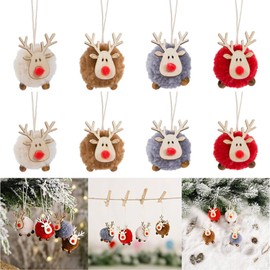 Pack of 8 Christmas Tree Pendants, Christmas Pendants, Elk Decoration, Felt Wooden Christmas Decoration for Christmas Tree, Christmas Decoration, Holiday, Party Decoration