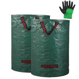 2 Pack 132 Gallon Thickening Lawn Garden Bag Leaf Waste Bags with Coated Gloves,Heavy Duty Gardening Bags Leaf Trash Container Bags（H39.5,D31.5 inches）