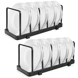 2 Tellerhalter, Topfdeckelhalter Vertikales Tellerständer Abtropfgestell Geschirr Deckelhalter Abtropfständer Tablett Schneidebrett Backgeschirr Halter Schwarz Schrank-Geschirrregal Küchen Organizer