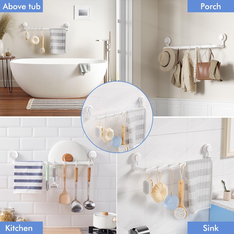 LUXEAR Suction Cup Towel Bar, 24 inches Adjustable Towel Rack