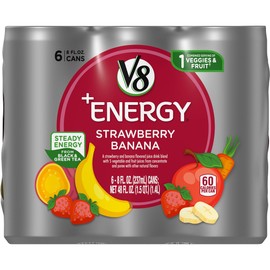 V8 +Energy, Healthy Energy Drink, Natural Energy from Tea, Strawberry Banana, 8 Ounce Can , 6 Count