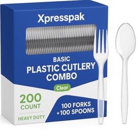 XpressPak 200-Piece Clear Plastic Cutlery Set – 100 Forks & 100 Spoons | Heavy Duty Disposable Utensils for Parties, Catering, Events & Everyday Use | BPA-Free, Durable & Elegant