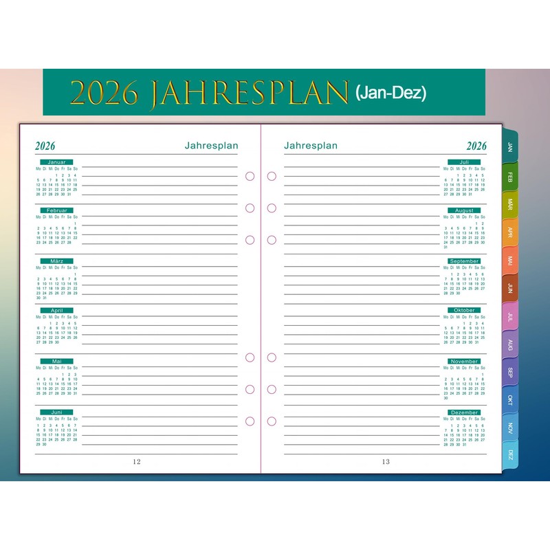 2026 Weekly Planner Insert A5 6 Holes German 1 Week