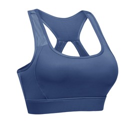 Litherday Sports Bra Women's Strong Hold Push Up Sports Bustier without Underwire Removable Padded Sports Bra Mesh Fabric for Yoga Fitness, darkblue