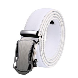 FleurUnefe Men's Women's Belt, Golf Belt, Stylish, White Belt, 47.2 inches (120 cm), Belt Cut, Adjustable Size, No Holes, Auto-lock, PU Leather, Stylish, Casual, Gentleman's Business, white