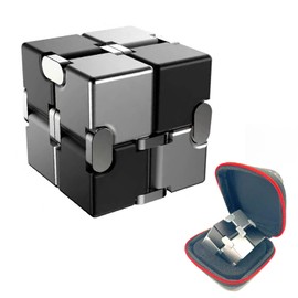 FUFUYOU Metal Fidget Toys Infinity Cube for Men Anxiety Stress Relief Aluminum Alloy Material Ultra Durable (Black & Silver)