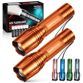 WdtPro LED Flashlight High Lumens SR2000 Pro, 2 Pack Brighter Tactical Flashlights with 5 Modes & Zoomable, Powerful Mini Flash Light for Emergency, Camping, Hiking (Orange)