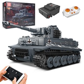 Mould King 20014 Tiger Tank Building Blocks Toy, MOC Technology Tiger Tank, Military Vehicle Model Construction Blocks Toys with with Remote Controller