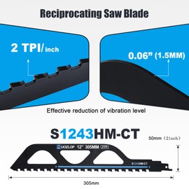 MUOZLOP 12 inch Masonry Reciprocating Saw Blades,2TPI Carbide Blade Strong teeths for Cutting Brick, Cement, Porous Concrete，5 Pack (5, 12 inch)