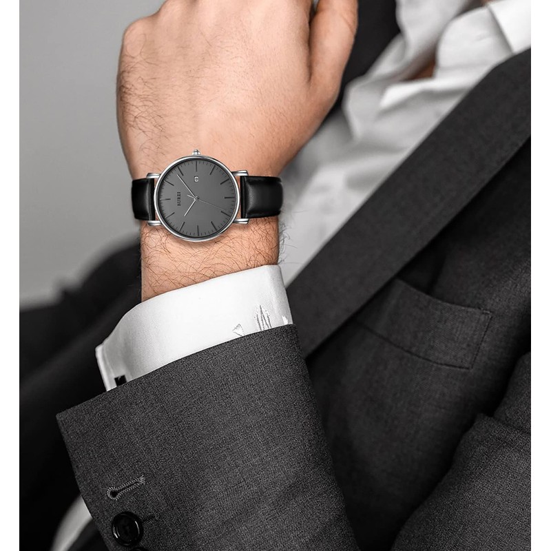 BUREI Stylish Men's Watches Minimalist Ultra Slim Date Large Face