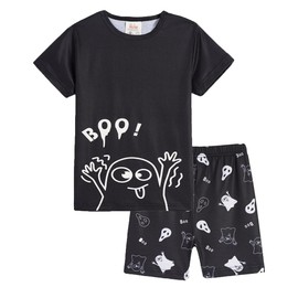 MyFav Glow in Dark Pajamas for Boys Summer Child Short Lounge Clothes Kids Soft Nightwear Set,Ghost,10Y