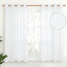 YoungsTex Natural Linen Curtains 45 Inches Long for Living Room, White Window Curtains 2 Panels with Grommet Light Filtering Privacy Linen Textured Semi Sheer Drapes for Bedroom, 52x45 Inch