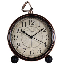 JUSTUP Silent Table Clock ,5.2 in Retro Vintage Non-Ticking Desk Table Clock Small Decorative Alarm Clock Battery Operated with Large Numerals and HD Glass for Kids Sensors Indoor Decor(Arabic)