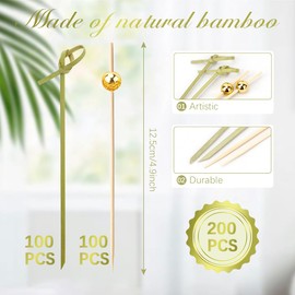 Cocktail Toothpicks for Appetizers 200pcs 4.9" Gold Toothpicks Bamboo Cocktail Picks for Drinks Long Party Toothpicks for Appetizers Fancy Toothpicks for Food Decorative Toothpicks for Appetizers