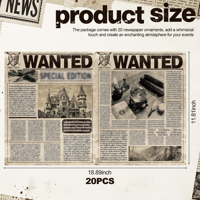 20 Pcs Magical Wizard Party Decor Hanging Newspaper Ornaments
