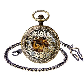 SUPBRO Women's Men's Pocket Watch Retro Gear Analogue Mechanical Chain Watch with Necklace Sweater Chain, bronze, steampunk